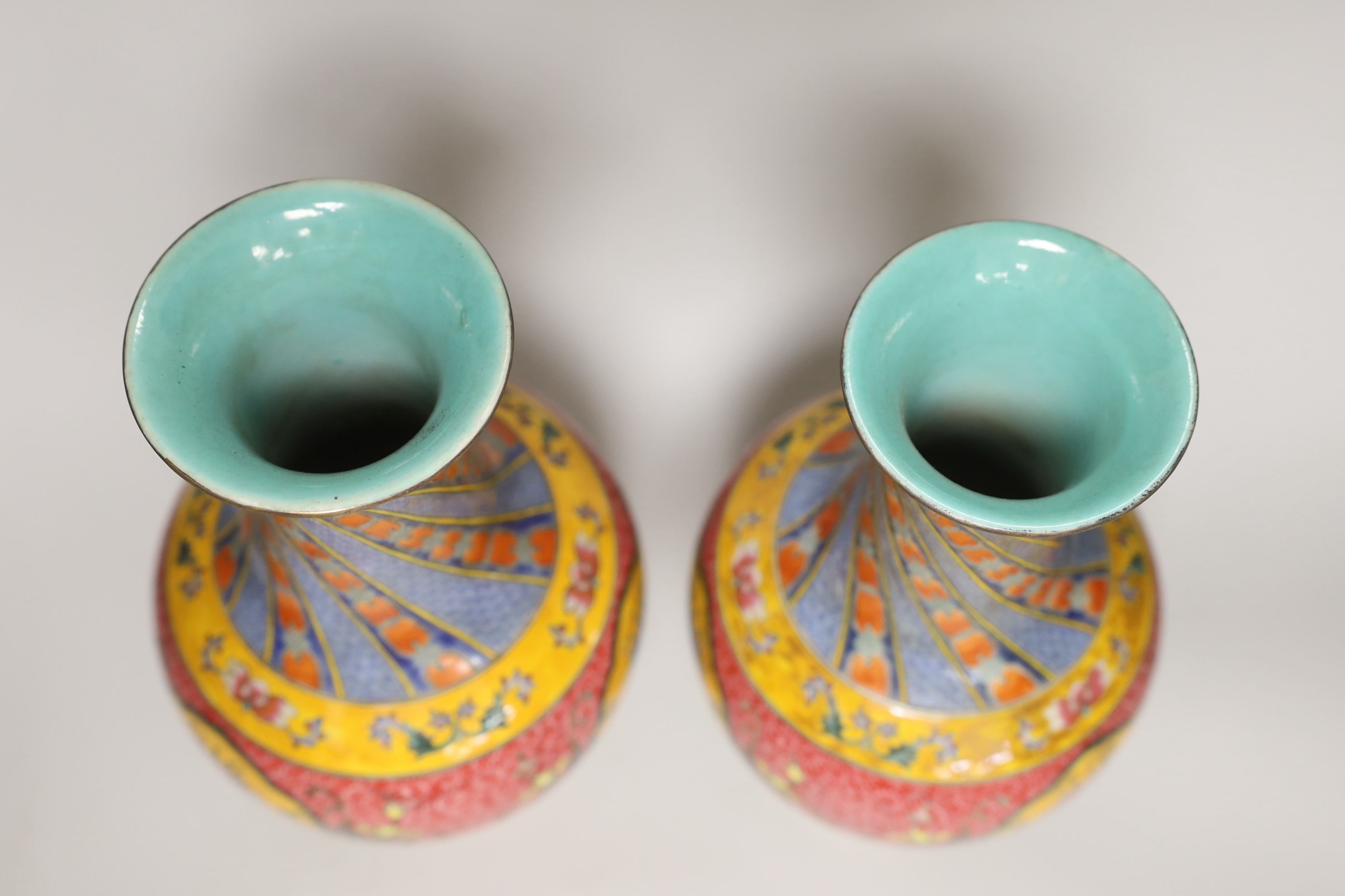 A pair of Chinese famille rose baluster vases, 29cm